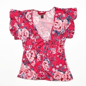 Hot Kiss red floral print wrap top